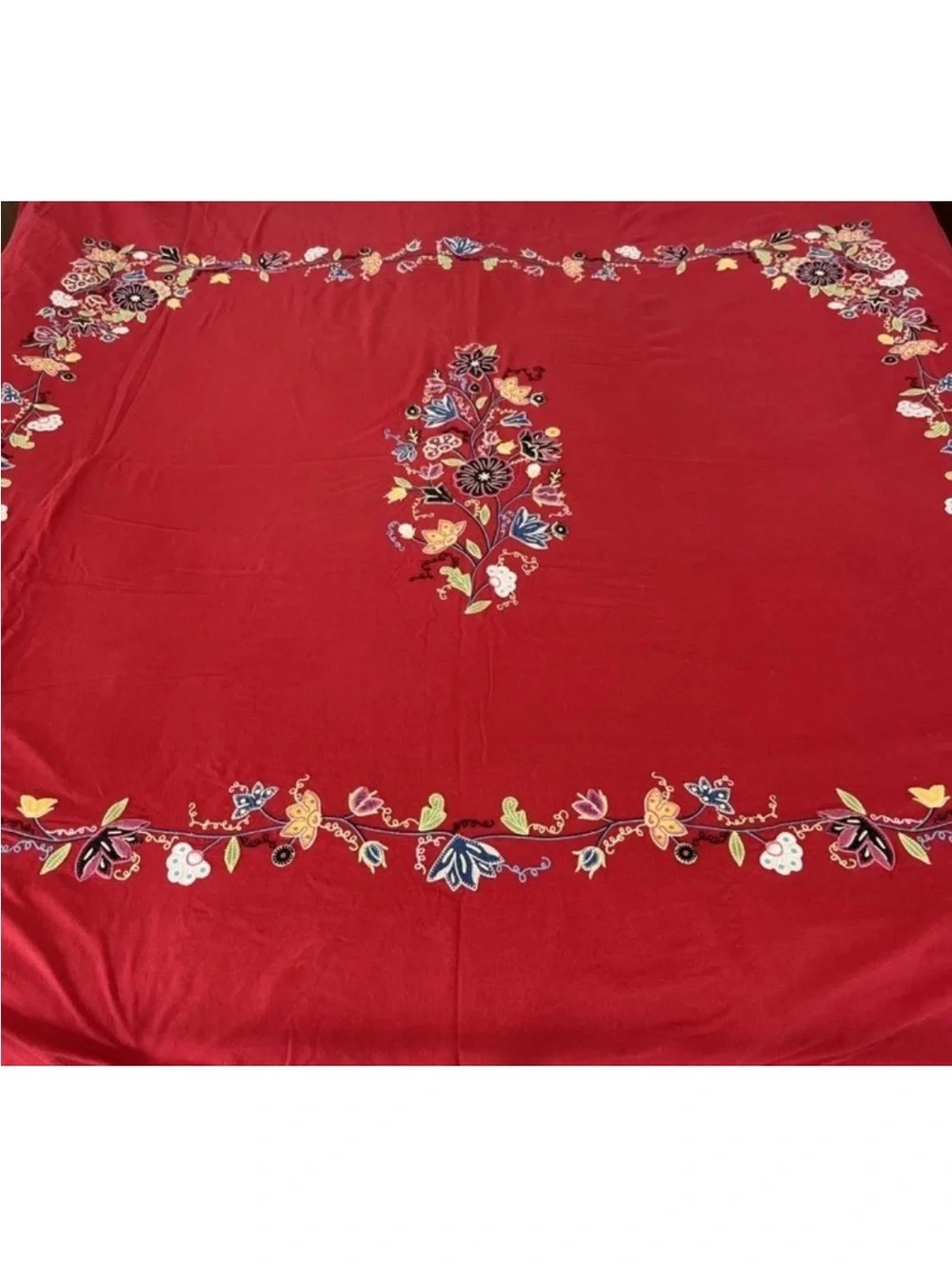 Pottery Barn Red Embroidered Floral Duvet Cover